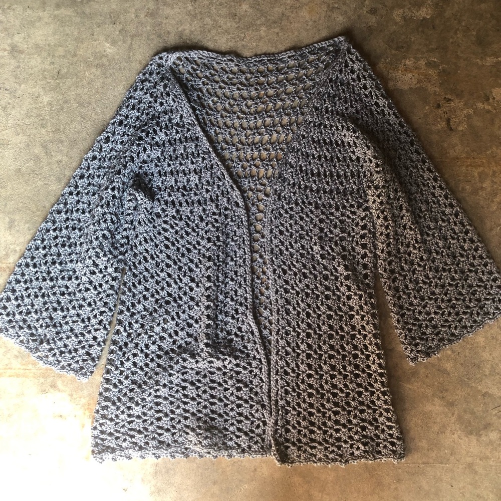 Open Knit Gray Cardigan Sweater